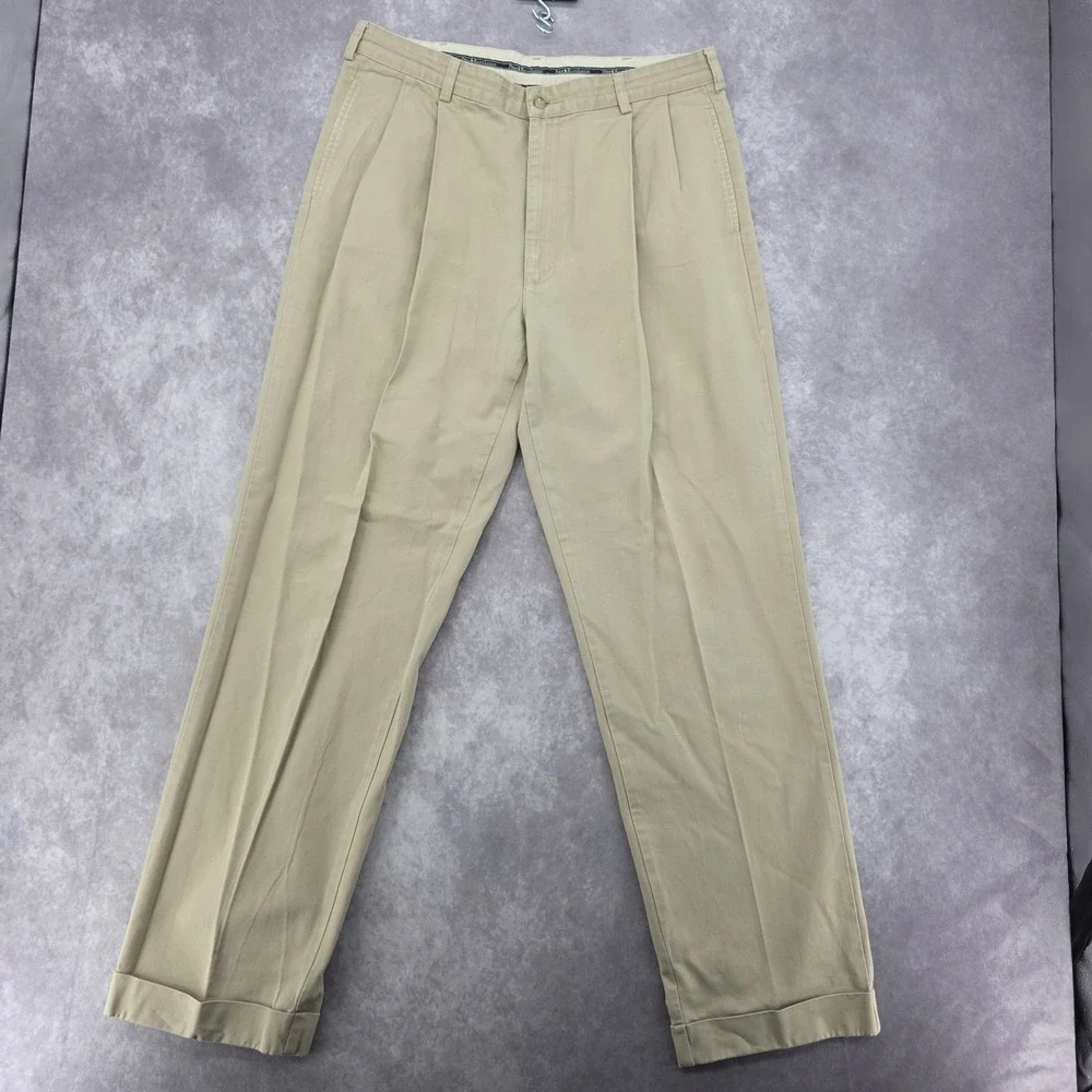 Vintage Polo Ralph Lauren Hammond Pant Mens 36x34 Pleated Chino Khaki Beige Cuff